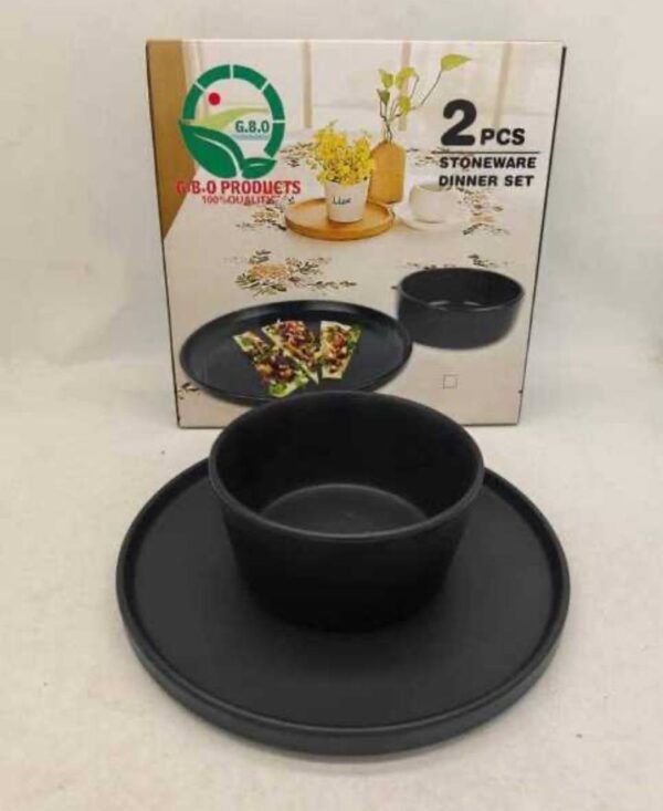 2PCS BLACK STONEWARE DINNERWARE SET