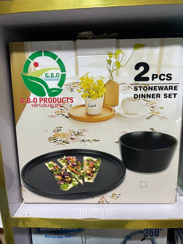 2PCS BLACK STONEWARE DINNERWARE SET - Image 2