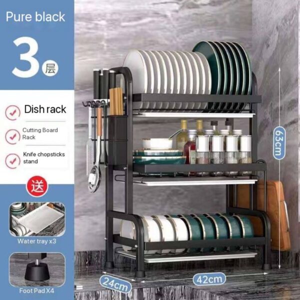 3 STEP QUALITY STAINLESS STEEL DISH RACK WITH CUTLERY HOLDER - Image 4