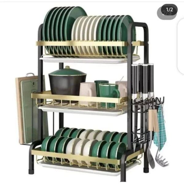 3 STEP QUALITY STAINLESS STEEL DISH RACK WITH CUTLERY HOLDER - Image 3