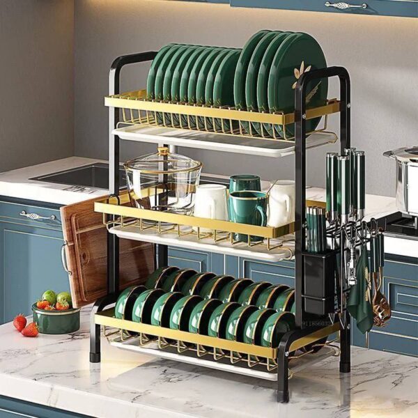 3 STEP QUALITY STAINLESS STEEL DISH RACK WITH CUTLERY HOLDER - Image 2