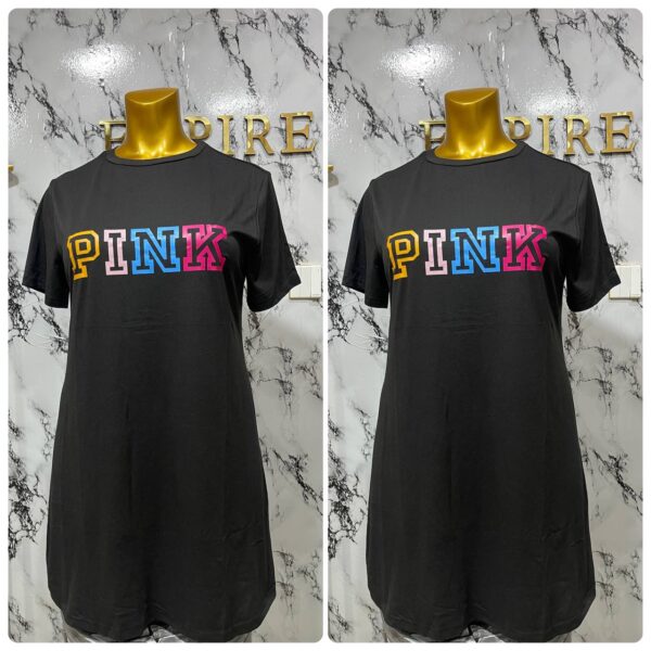 PINK BLACK TSHIRT SHORT GOWN